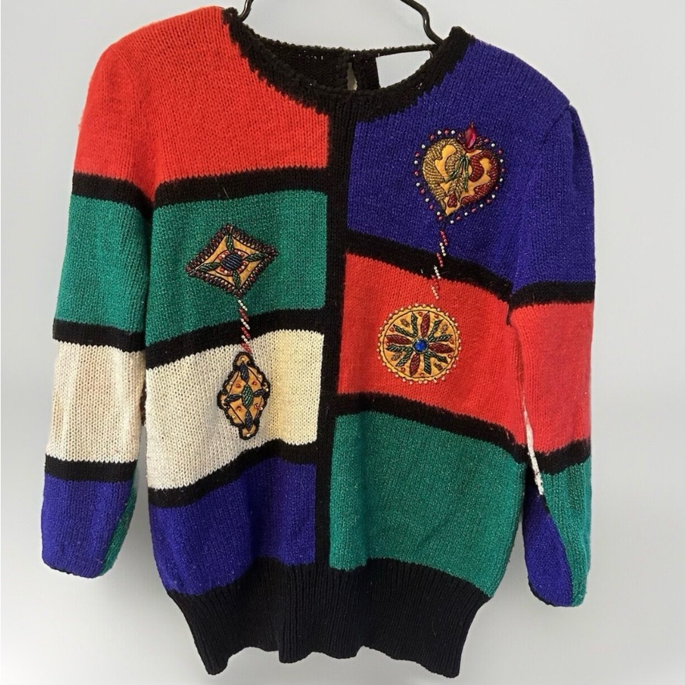 Vintage Christine Christmas Sweater Size Med With Shoulder Pads. Holiday Sweater